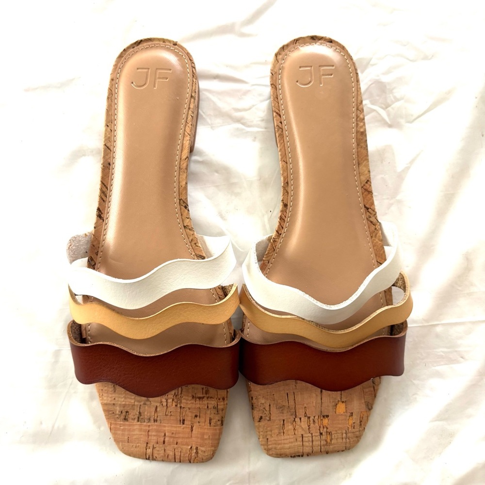 NWT JF Just Fab Wave Slip-On Sandals Brown Tan White SZ 7 - Picture 10 of 11